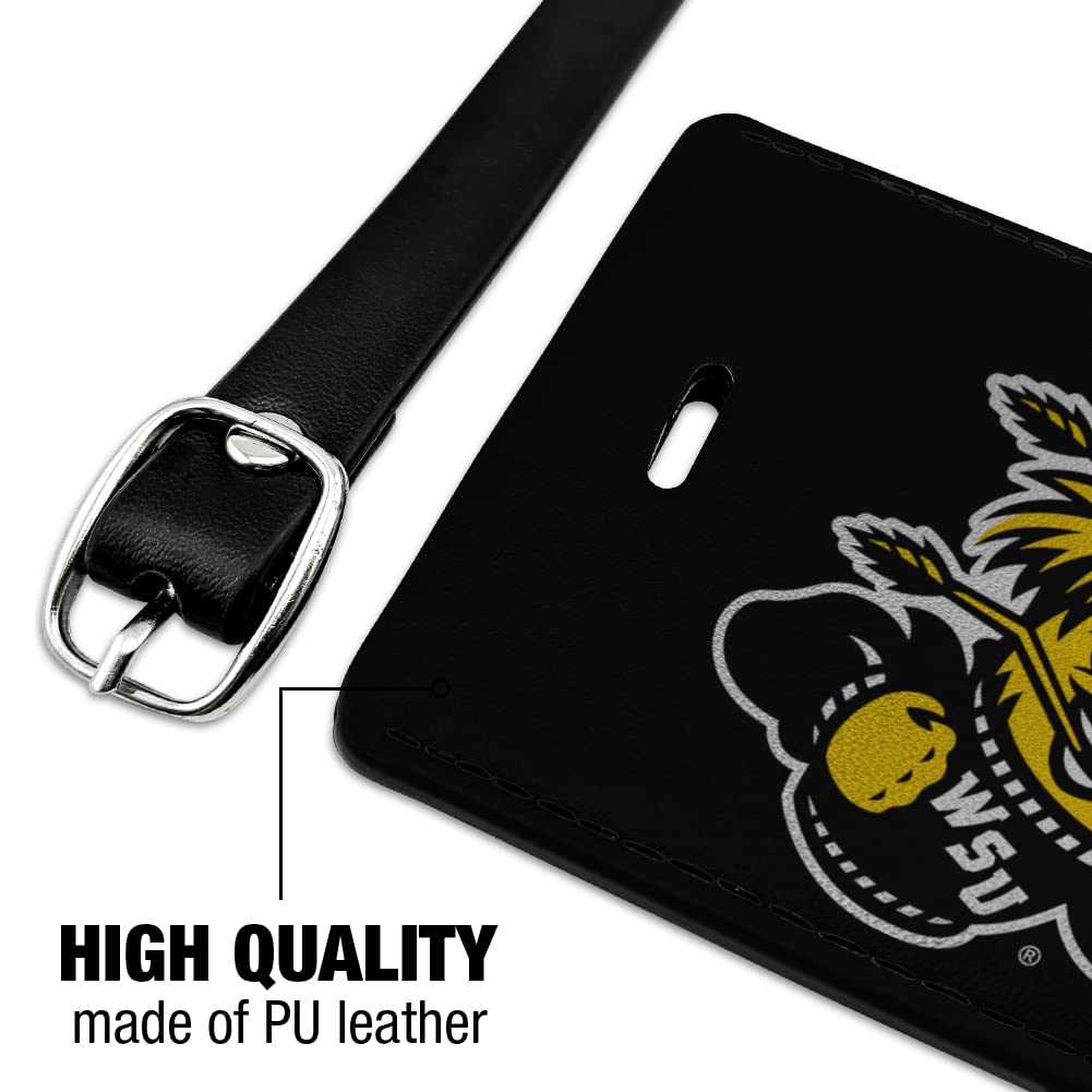 Wichita State University Shockers Logo Rectangle Leather Luggage Tag - Durable ID Card Holder for Travel, Business & Campus Life