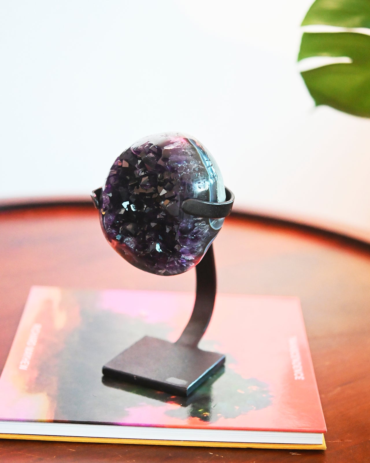 Natural Amethyst Crystal Geode on Wooden Stand - 3.3lbs Healing Stone for Home Decor, Meditation & Spiritual Gifts
