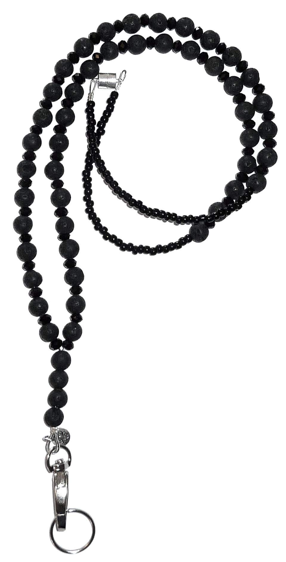 Black Lava Beaded Essential Oil Diffuser Lanyard - 34