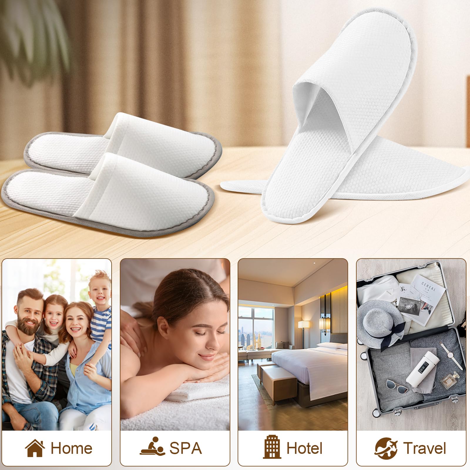 6-Pack Cotton Disposable SPA Slippers for Women & Guests - Soft Indoor House Slippers, Hotel & Bridal Shower Essentials - Bulk Travel Slippers for Adults (Fits US Sizes 10-11) - Perfect for Spas, Hotels & Home Use