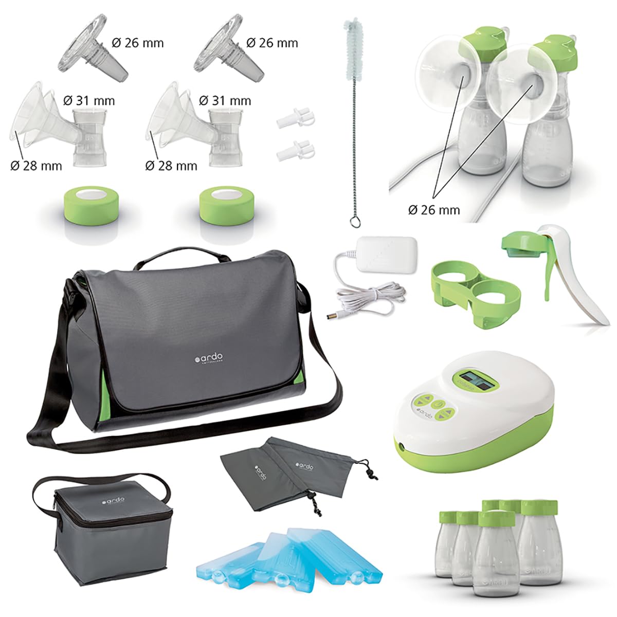Ardo Calypso-to-Go Double Electric Breast Pump - Ultra Quiet Swiss Made Hospital Grade Breastfeeding Pump with 64 Adjustable Settings, Closed System, Includes Bottles, Breast Shells & Travel Bag - Perfect for Working Moms, Travel & On-the-Go Pumping