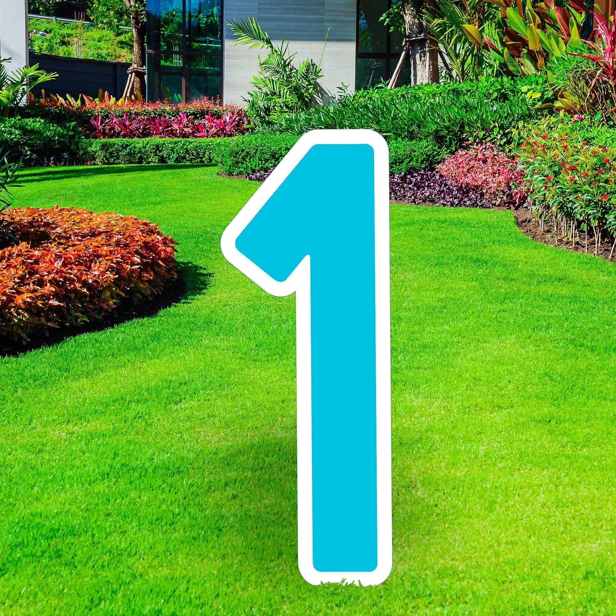 Giant Caribbean Blue Corrugated Plastic Number 1 Yard Sign - 30