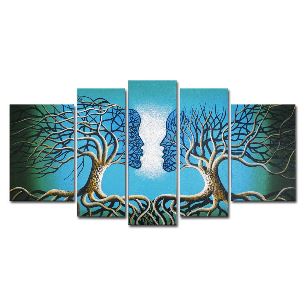Extra Large Blue Tree Human Body Abstract Oil Painting on Canvas - 100% Hand Painted Modern Wall Art for Living Room | Contemporary Gallery Wrapped Ready to Hang Home Decor | Perfect for Modern Living Spaces, Office Decor & Gift Ideas