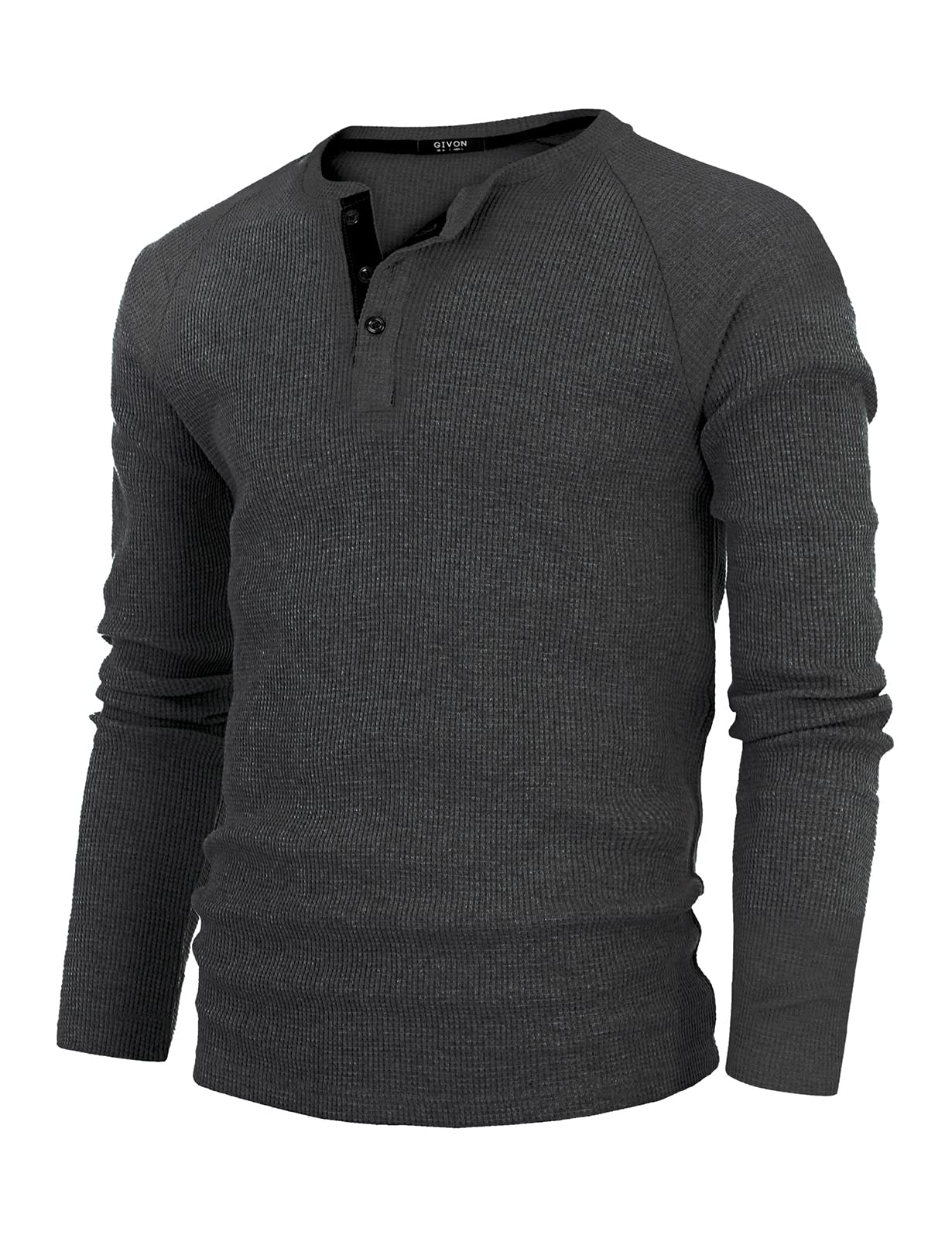 GIVON Men's Slim Fit Casual Lightweight Waffle Henley Shirt - Breathable Long Sleeve Button-Up Top for Everyday Wear, Work & Outdoor Activities