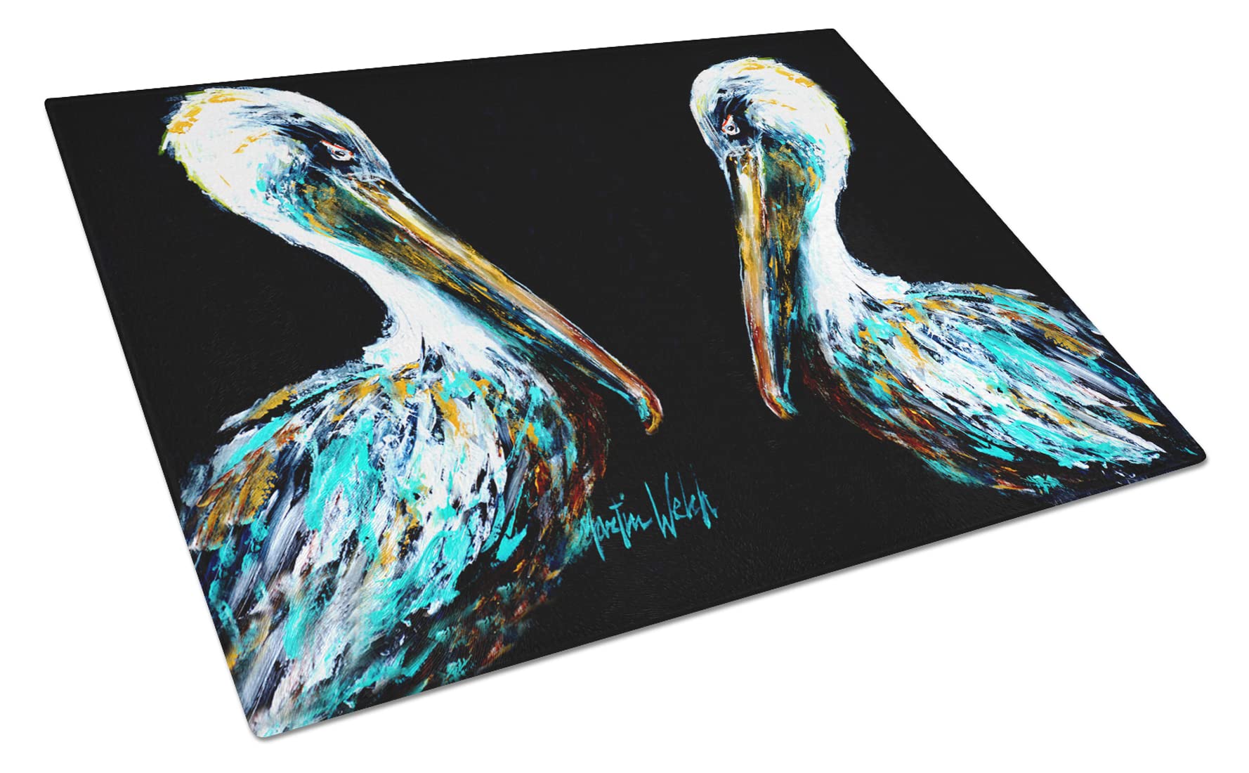 Caroline's Treasures MW1164LCB Black Pelican Tempered Glass Cutting Board - Large Decorative Kitchen Chopping & Serving Board for Seafood, Charcuterie & Entertaining