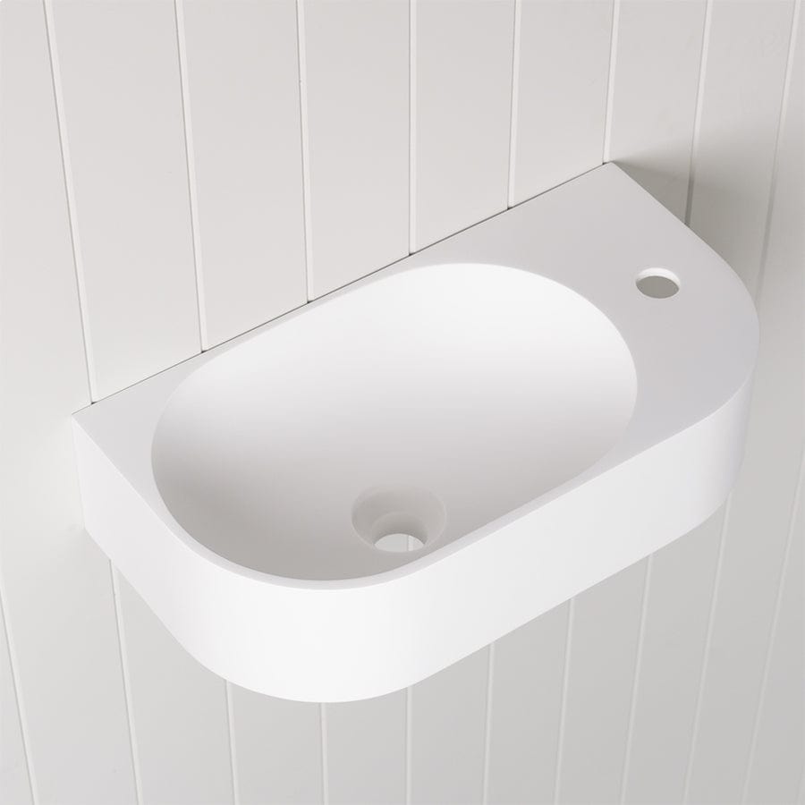 Wall Mounted White Ceramic Sink with Faucet Hole - Perfect for Modern Bathroom & Powder Room Vanity Installation
