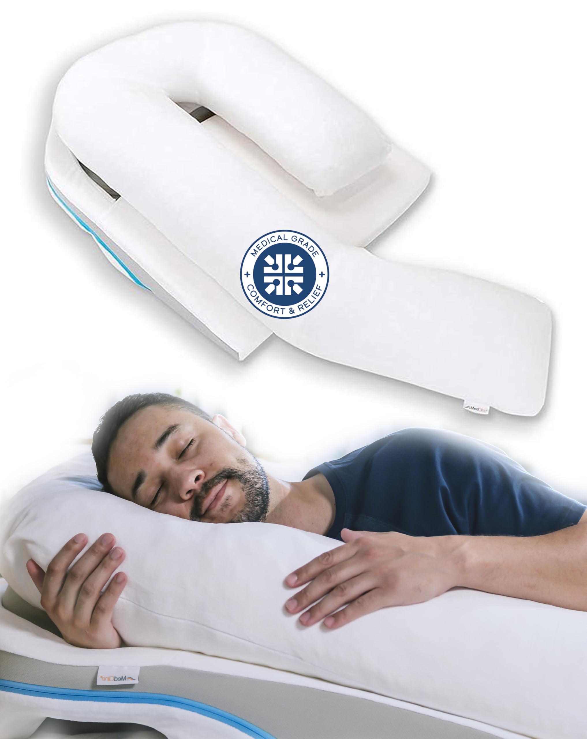 MedCline Shoulder Relief System - Therapeutic Bed Wedge Pillow for Shoulder Pain Relief with Body Pillow, Insert & Covers | Inclined Sleep Position with Arm Pocket | Large Size for People 5'10
