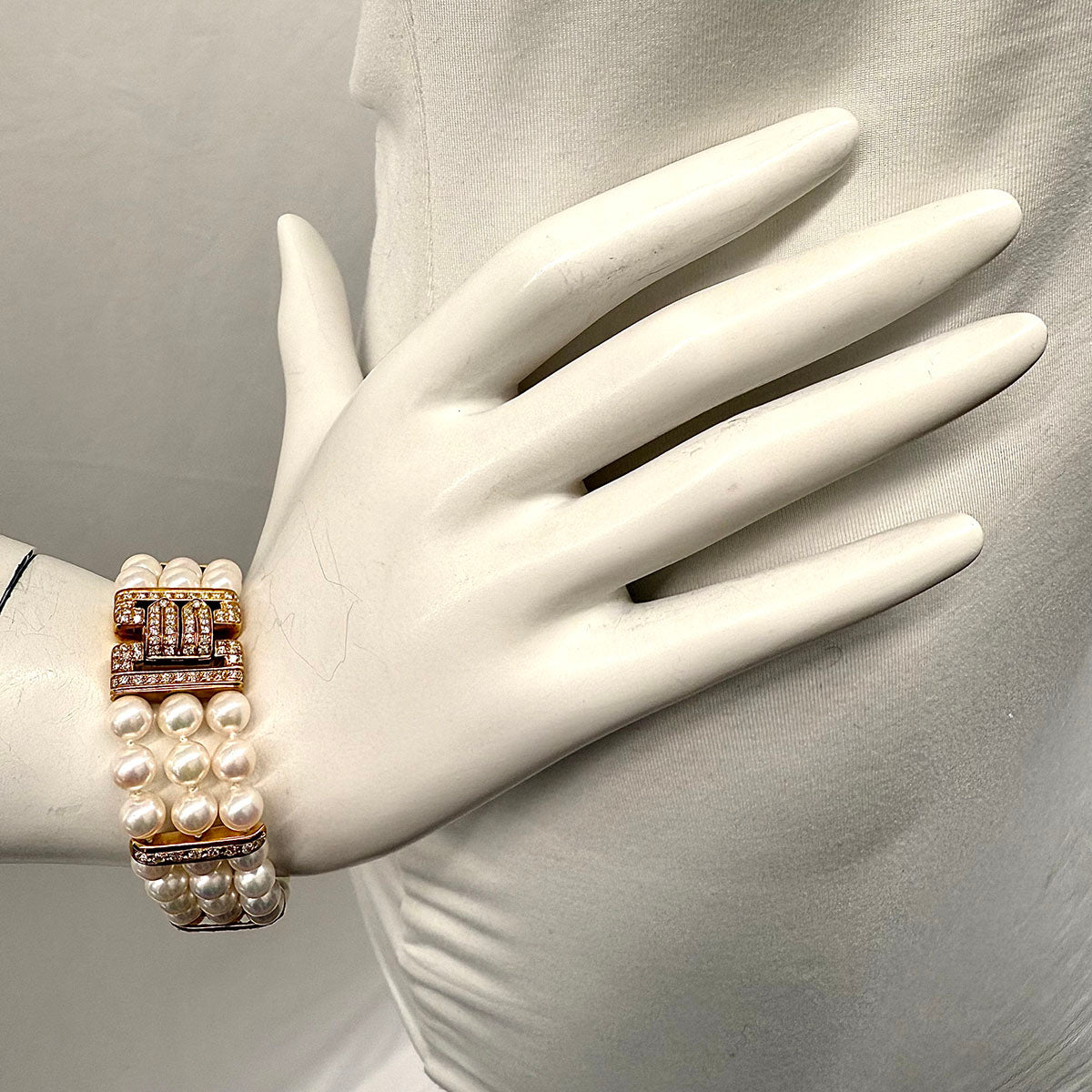 3 Strand Pearl Bracelet with 18K Gold Clasp & Diamonds - Elegant Jewelry for Women, Perfect for Weddings, Parties & Special Occasions