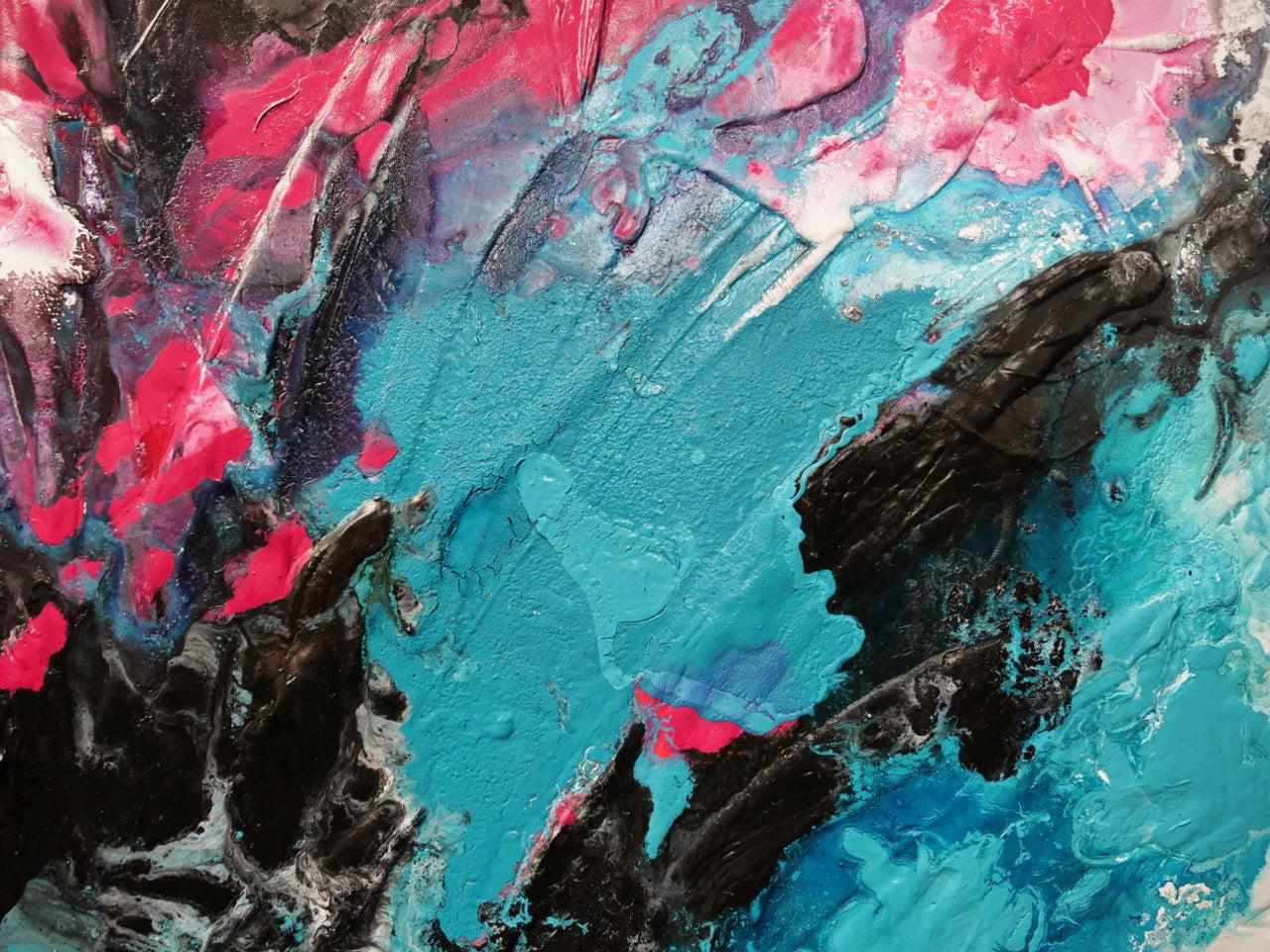 Magic 270cm x 120cm Black Teal Magenta Textured Abstract Canvas Wall Art - Perfect for Living Room, Bedroom & Office Decor