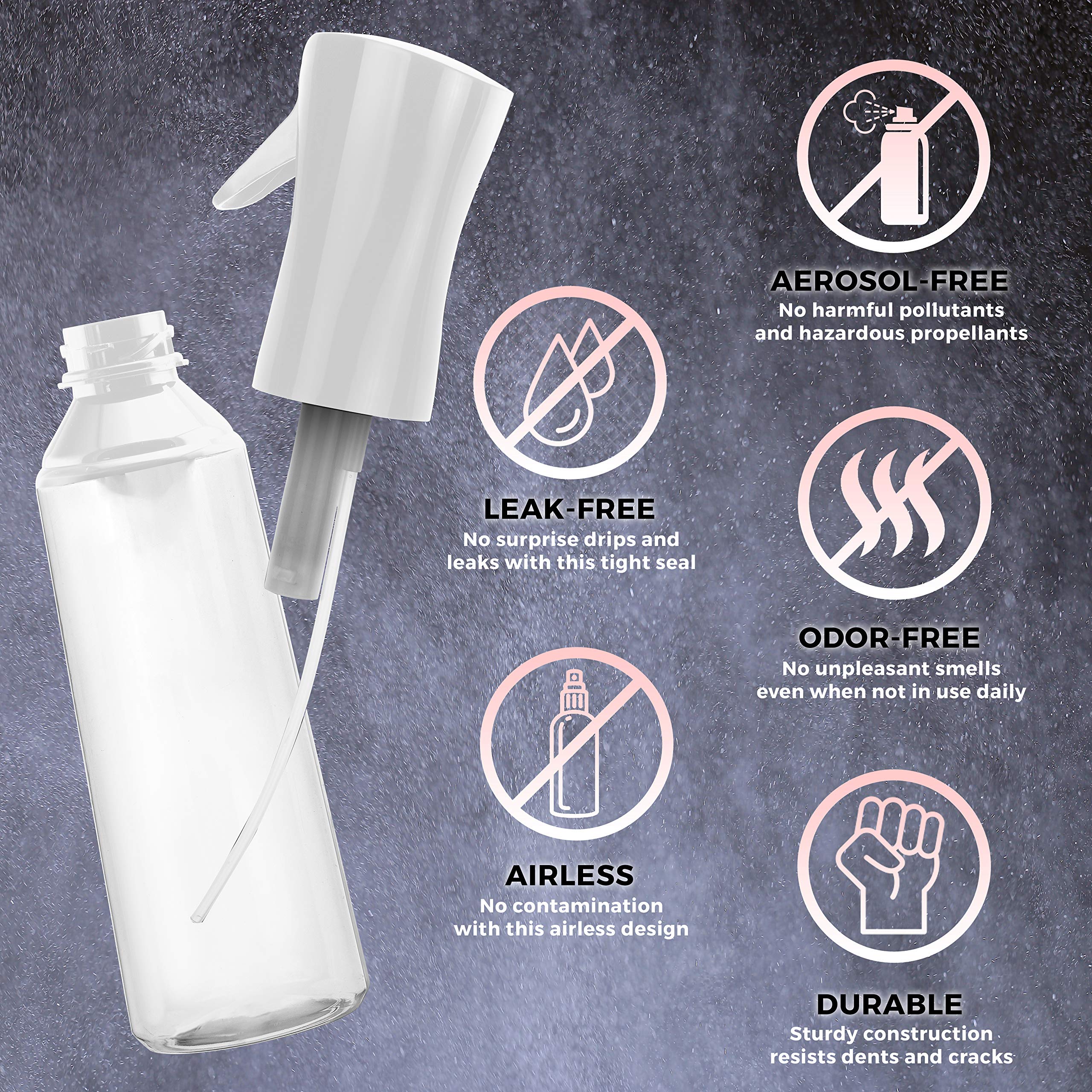 D-DIVINE Ultra Fine Continuous Spray Bottle - Durable Empty Water Mister for Hairstyling, Plants, Cleaning, Cooking & Skin Care - Perfect for Salon, Home, Garden & Travel (White)