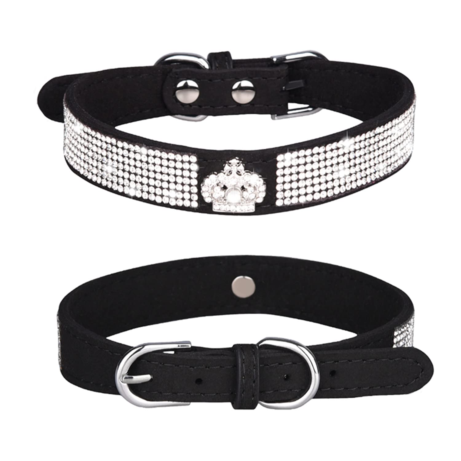 Sparkling Rhinestone Dog Collar with Diamond Crown - Glamorous Pet Accessory for Small, Medium & Large Dogs (Black, XS) | Perfect for Parties, Weddings & Special Occasions