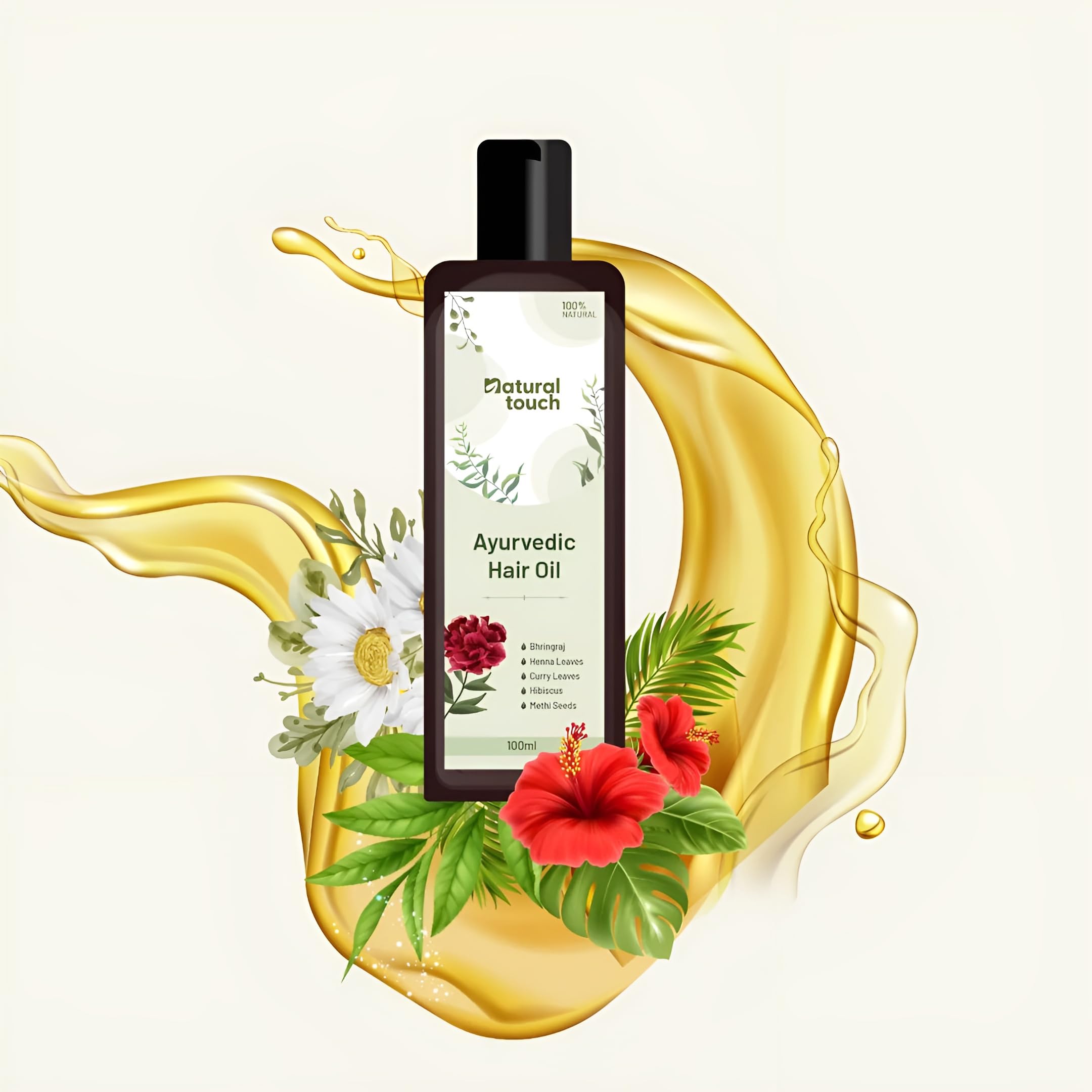 Natural Touch Ayurvedic Hair Oil with Bhringraj & Vitamin C for Hair Growth & Scalp Care – Perfect for Daily Hair Treatment & Styling