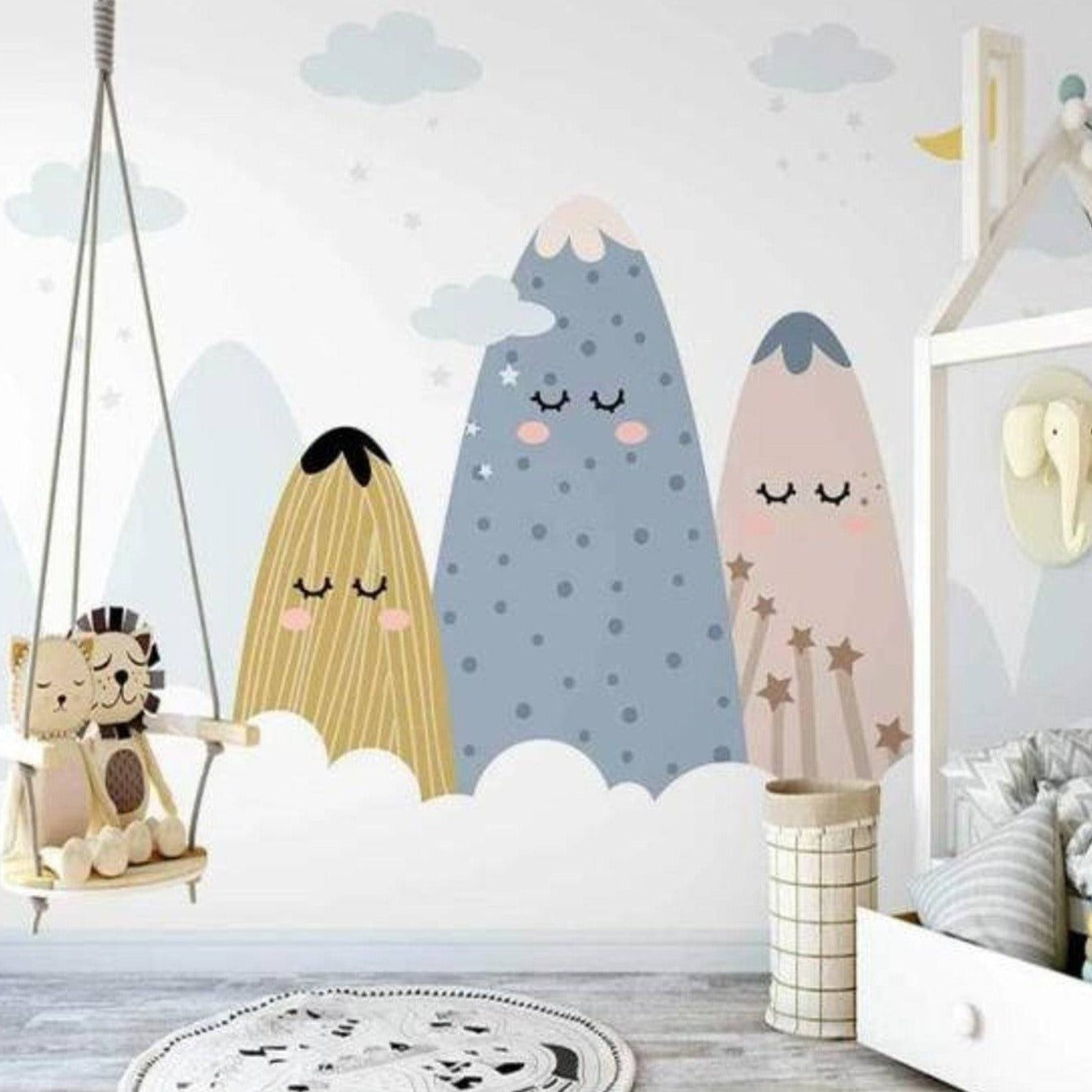 Sleepy Mountains and Moon Wall Mural for Baby Room - Nursery Wall Decal, Kids Bedroom Decor, Peel and Stick Wallpaper for Boys & Girls - Perfect for Nursery, Playroom & Children's Bedroom