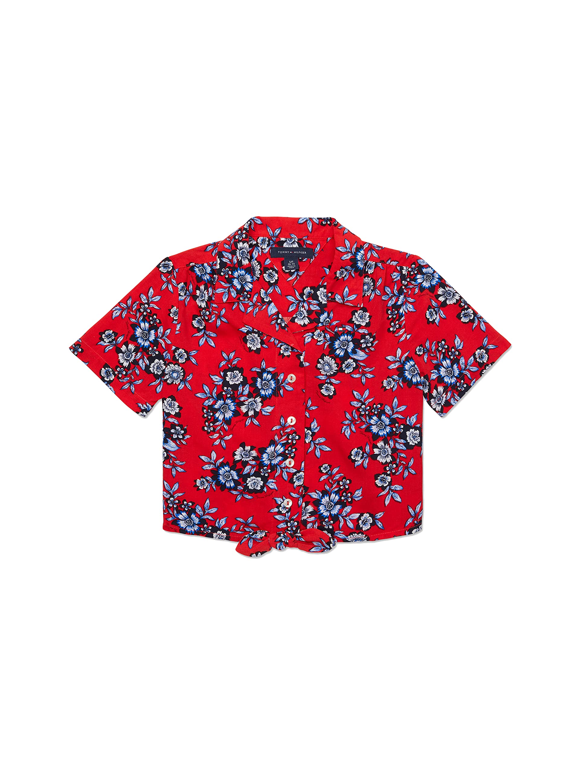 Tommy Hilfiger Girls' Short Sleeve Woven Shirt with Velcro Brand Closure - Casual & School Wear for Toddlers & Kids