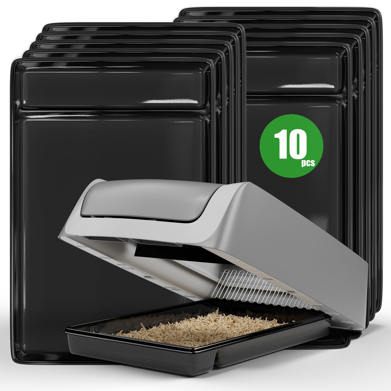 Disposable Litter Box Tray for PetSafe Scoop-Free Self-Cleaning Cat Litter Box - 10 Pack Durable & Easy Clean Cat Litter Pans (Black) - Perfect for Multi-Cat Homes & Busy Pet Owners