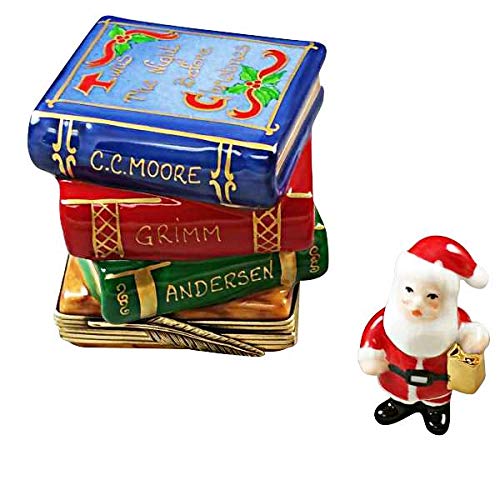 Rochard Limoges Box - Christmas Santa Claus with Books | Hand-Painted Porcelain Trinket Box | Perfect Holiday Gift & Christmas Decor for Home, Office, or Collectors