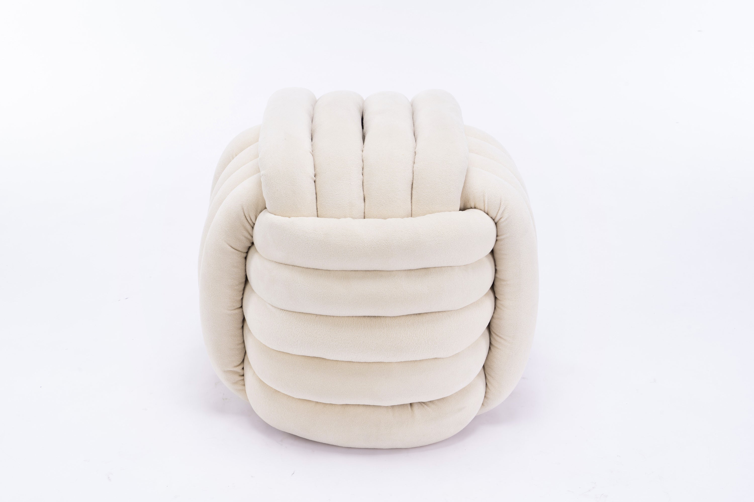 Modern Chenille Fabric Knot Design Ottoman Stool - Comfortable Footrest & Makeup Seat for Living Room, Bedroom - Beige Home Decor Accent | Perfect for Lounging, Vanity & Nursery Use