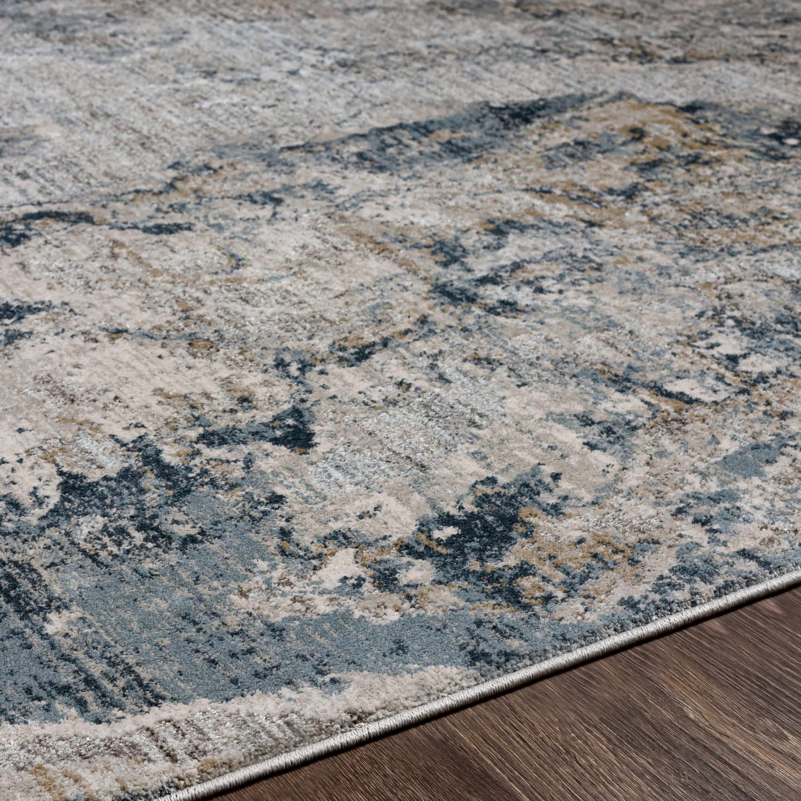 Modern Abstract Area Rug for Living Room & Bedroom - Hauteloom Maddington Carpet in Gray, Olive Green, Blue - 2'7