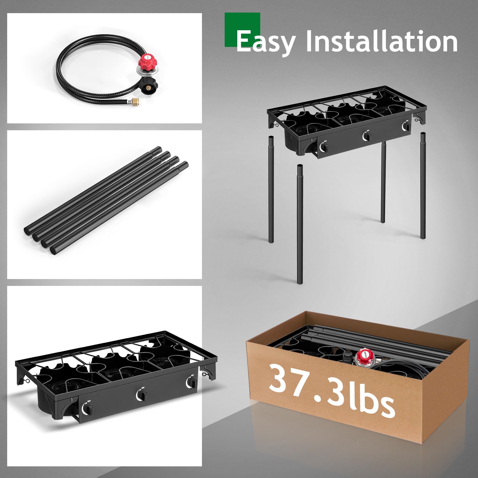 Outvita 3 Burner Propane Gas Stove - 225,000 BTU Outdoor Camping Stove with Removable Legs & Adjustable Temperature Control - Perfect for Backyard BBQ, Picnics, Tailgating, and RV Cooking