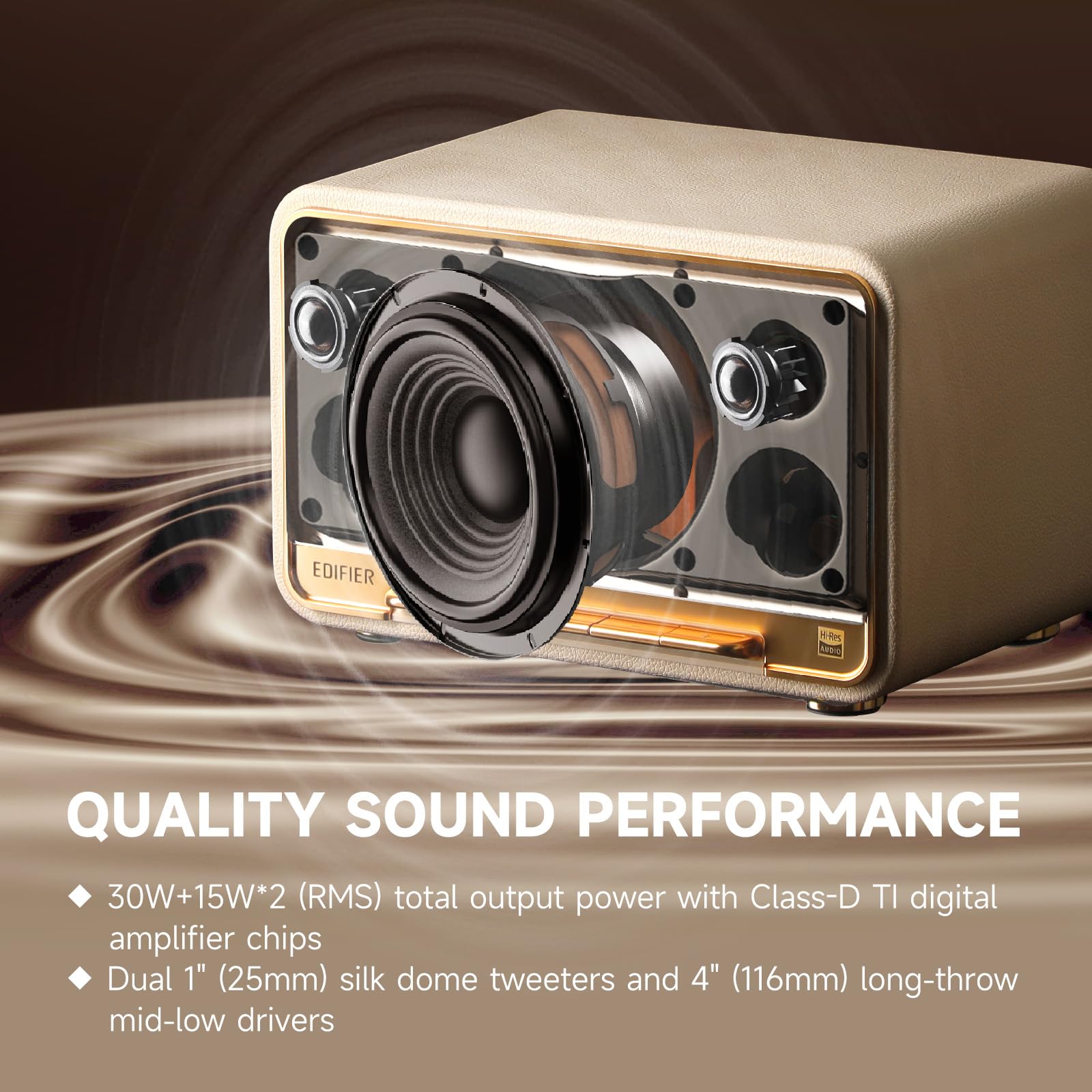 Edifier D32 Retro Bluetooth Speaker - 60W Portable Wireless Speaker with Wi-Fi, AirPlay2 & Multi-Point Connection - 11H Playtime - White - Perfect for Home, Office & Outdoor Use