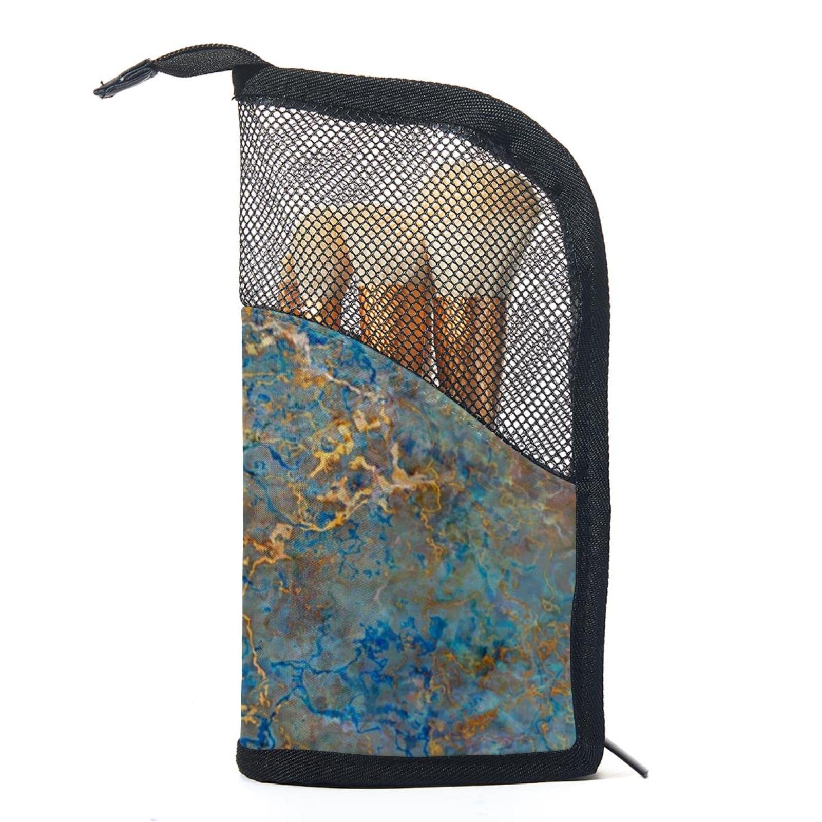 12-Piece Makeup Brush Organizer Bag with Abstract Vintage Floral Design - Portable Cosmetic Brush Holder Case for Travel, Home Vanity & Professional Makeup Artists