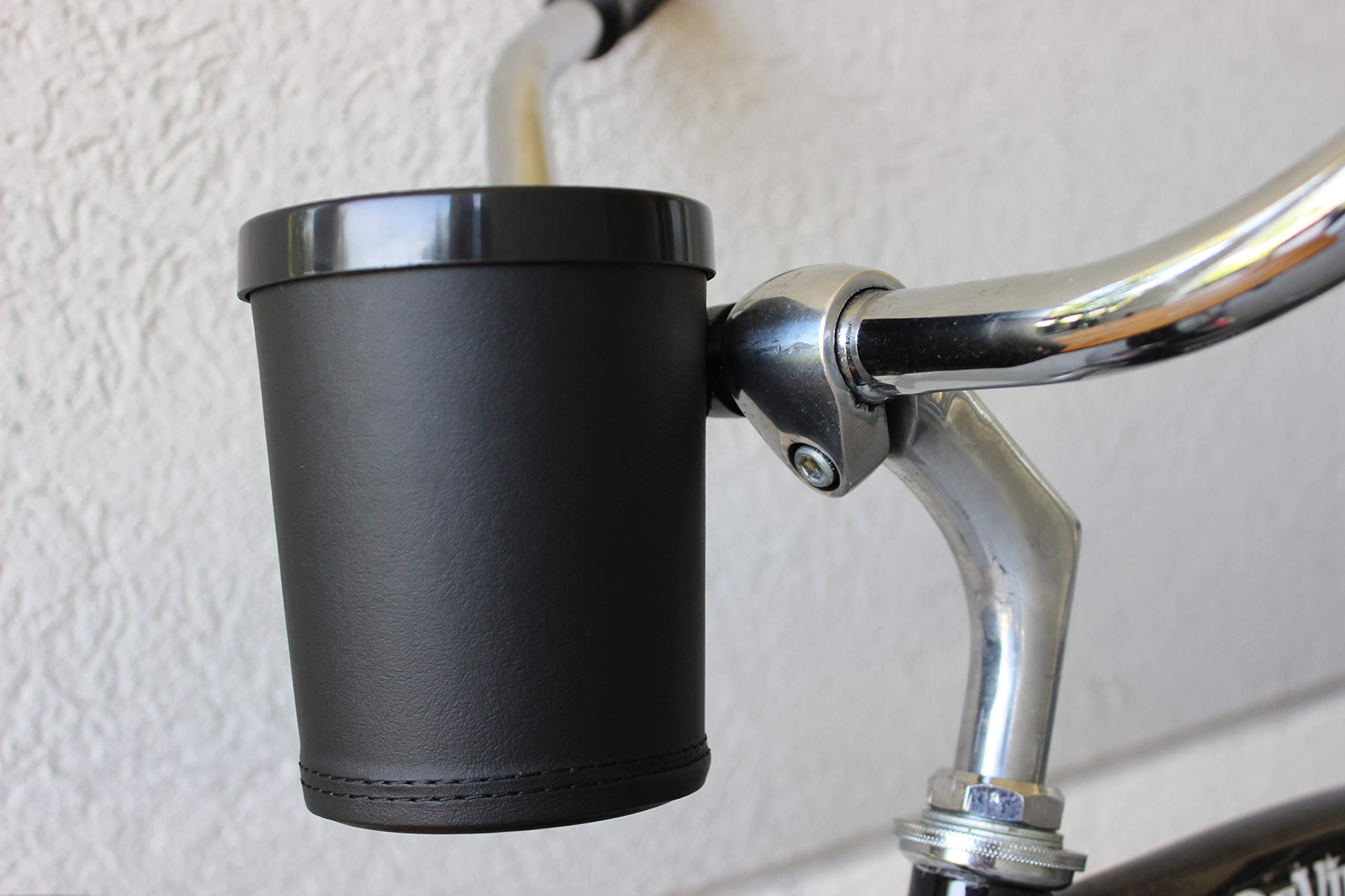 Black Bike Cup Holder for Beach Cruiser & Commuter Bicycles - Universal Handlebar Mount - Perfect for Coffee, Water Bottles & Drinks on Rides, Picnics & Outdoor Adventures