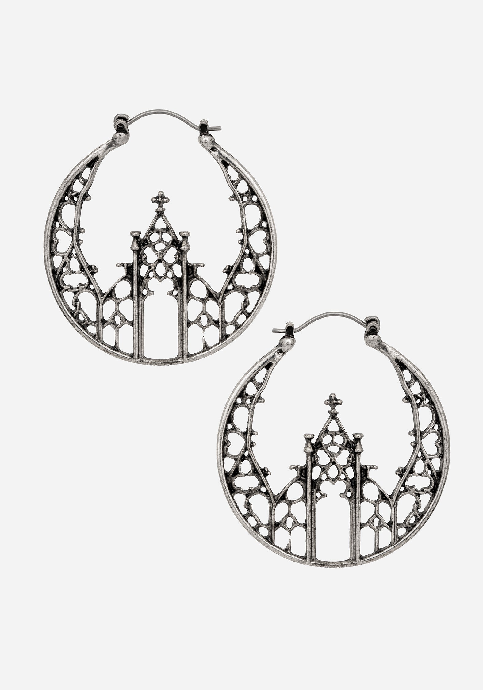 Gothic Cathedral Hoop Earrings for Women - Vintage Inspired Large Silver Earrings for Gothic Fashion, Halloween Costume & Medieval Style Outfits