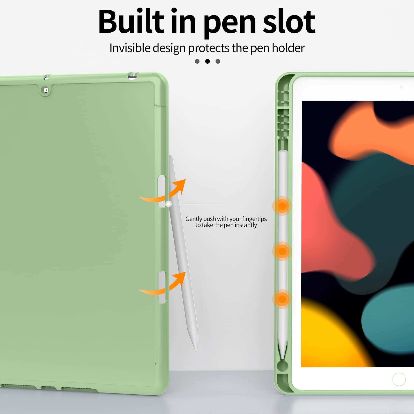 KenKe Protective Case for iPad 10.2 Inch (9th/8th/7th Generation 2021/2020/2019) with Pencil Holder - Soft TPU Back & Auto Wake/Sleep Cover - Green - Perfect for School, Work & Travel