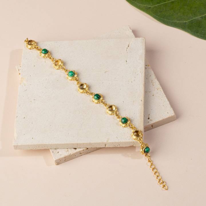 Natural Citrine and Malachite Beaded Bracelet for Men & Women - Healing Crystal Jewelry for Energy, Protection & Positive Vibes | Perfect for Meditation, Yoga & Spiritual Gifts