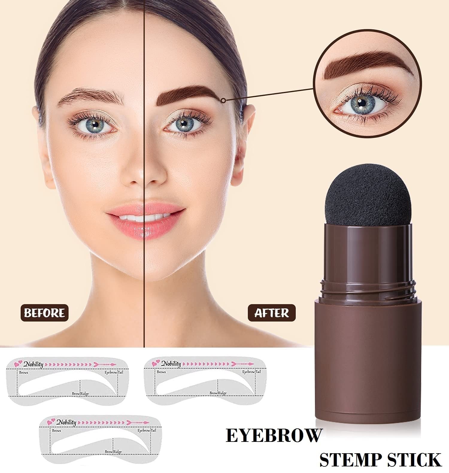 Eyebrow Stamp Stick for Perfect Hair-Line Brows - Easy DIY Brow Stamping Kit for Natural-Looking Eyebrows | Great for Beginners, Daily Makeup & On-The-Go Touch Ups