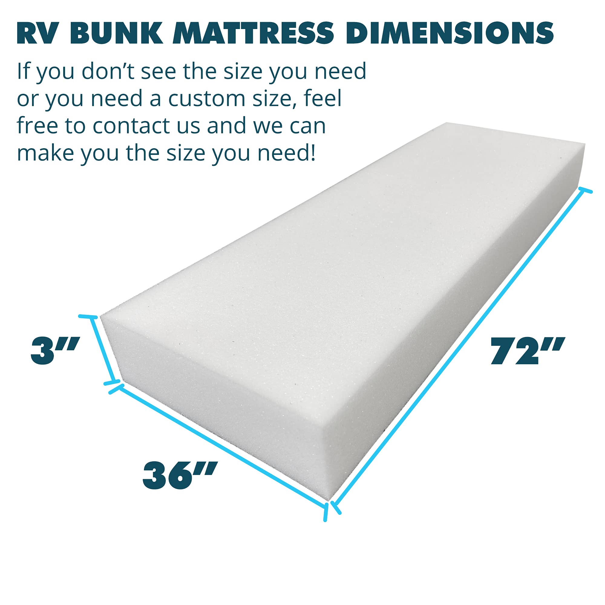 Foamma 3” x 36” x 72” High-Density Bunk Mattress Foam Replacement for Trucks, Campers & RVs - CertiPUR-US Certified, Made in USA (Cover Not Included) - Perfect for Travel Trailers, Road Trips & Outdoor Adventures