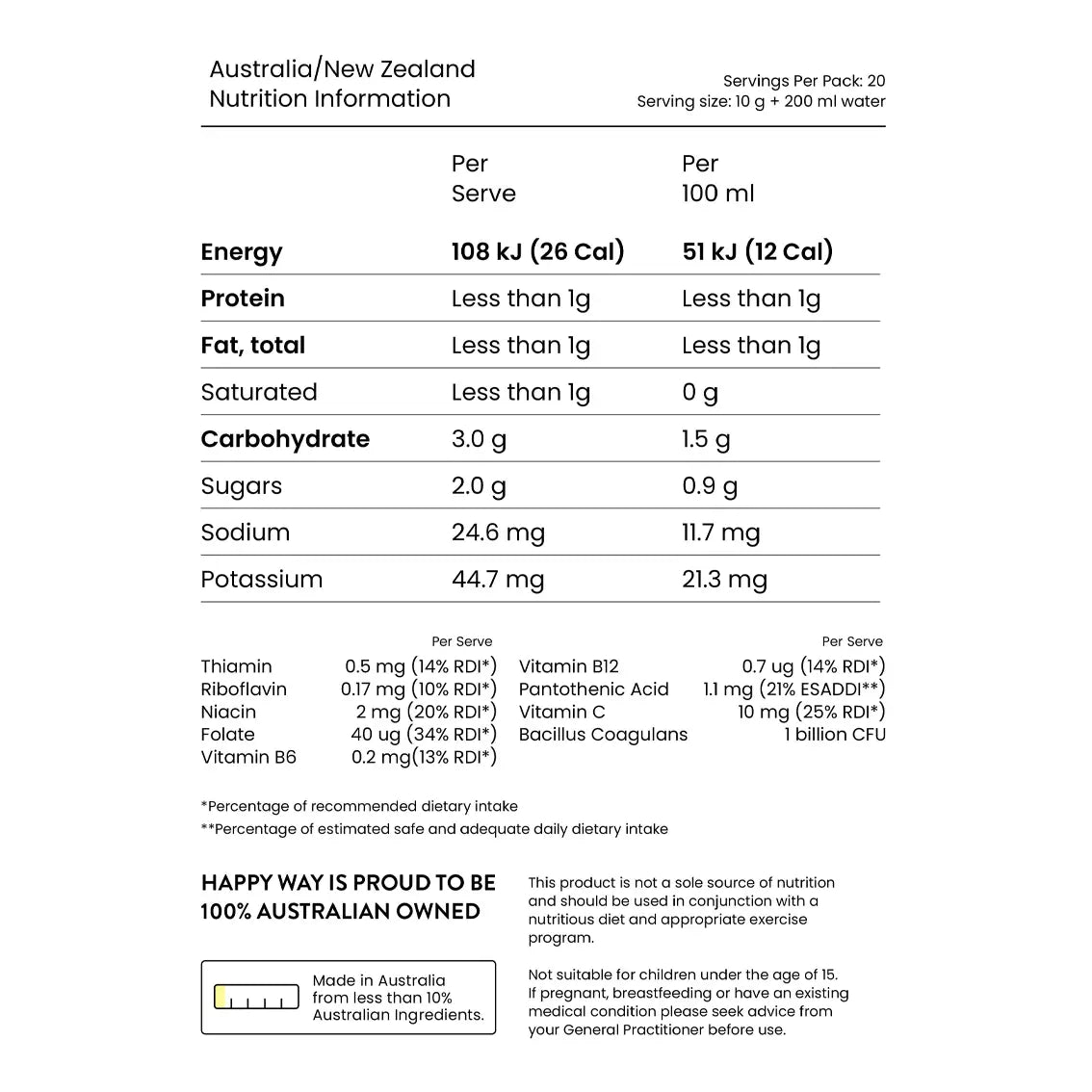 Happy Way Organic Super Greens Powder - Nutrient-Rich Superfood Blend for Energy, Detox & Immunity Boost - Perfect for Smoothies, Juices & Daily Wellness Routine