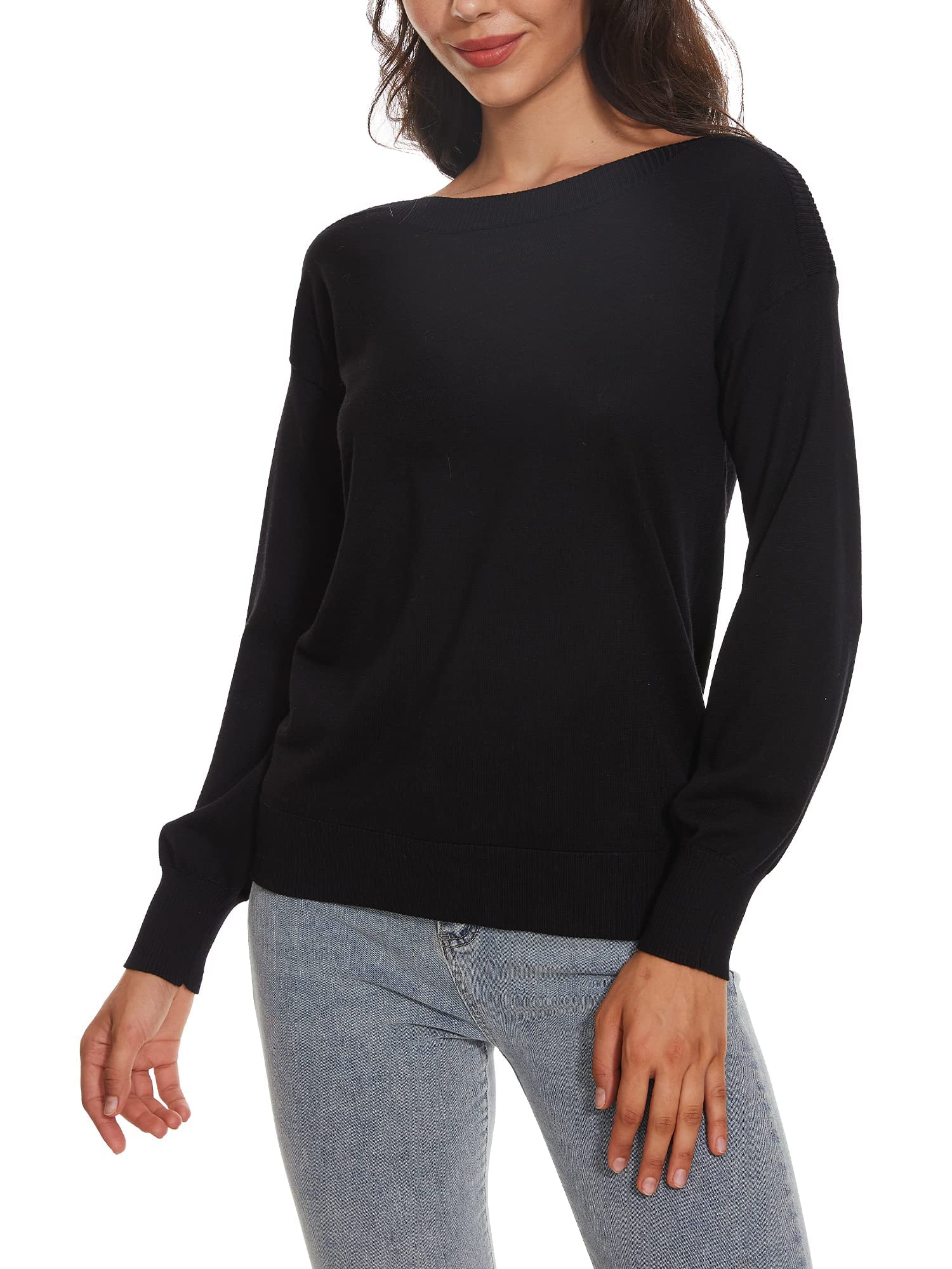 Women's Lightweight Knit Pullover Sweater - Boat Neck Long Sleeve Casual Top for Fall & Winter | Cozy Layering for Office, Date Night & Weekend Outings