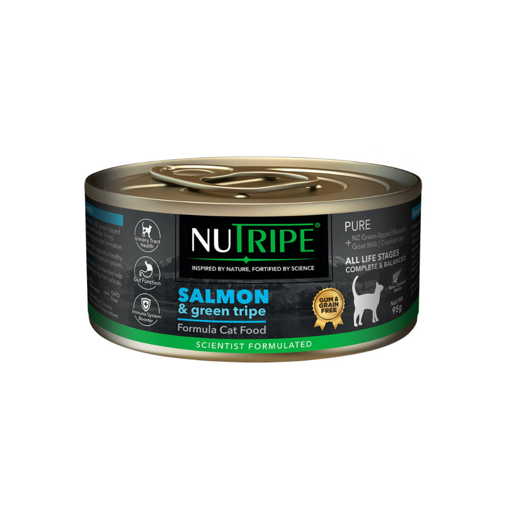 Nutripe Pure Cat Wet Food - Grain Free, Gum Free, 95g Mackerel & Green Tripe Ocean Fish Formula | High Protein, Nutrient-Rich Wet Cat Food for Adult & Senior Cats | Perfect for Mealtime, Weight Management & Picky Eaters
