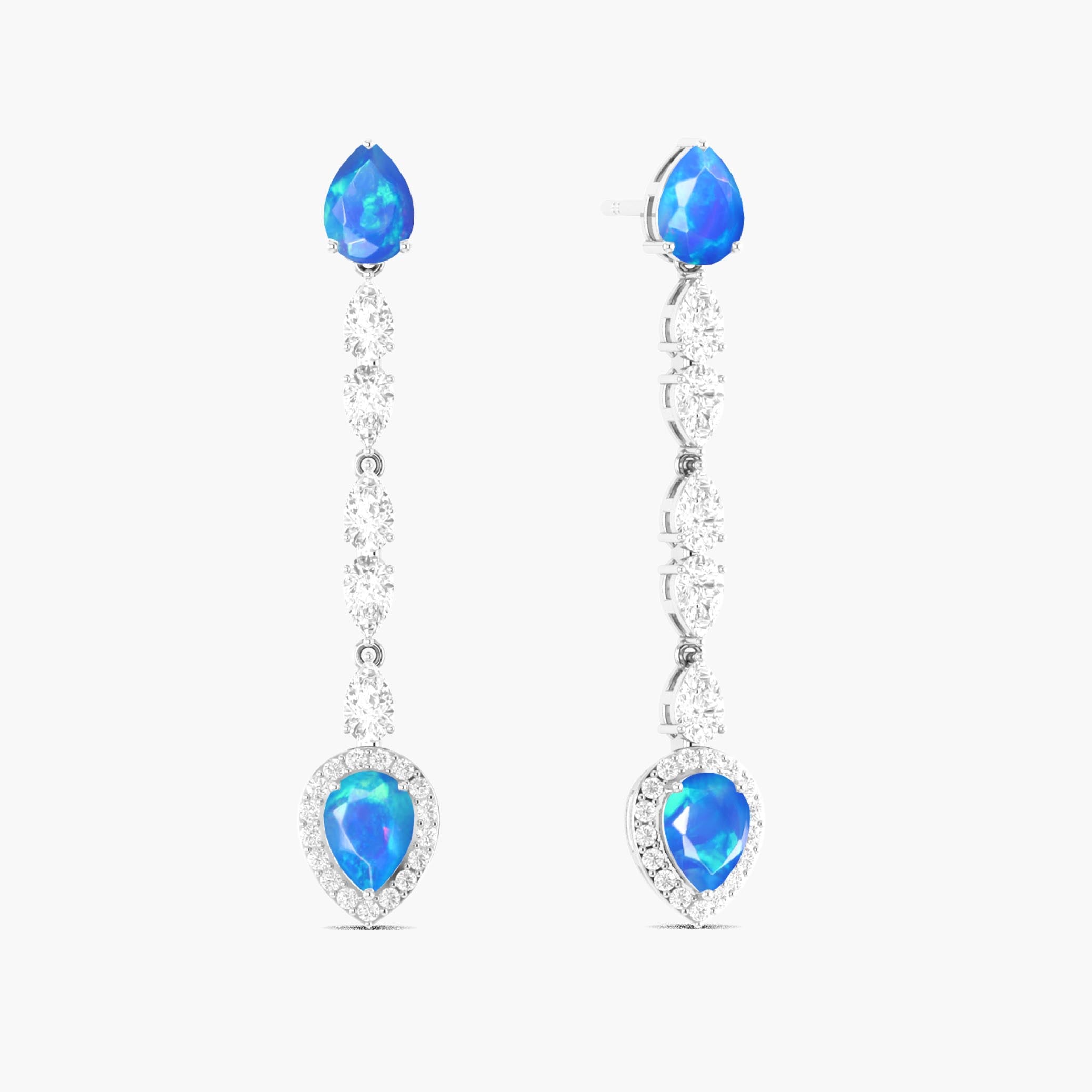 Natural Blue Opal Long Drop Stud Earrings for Women - Elegant Dangle Earrings for Party, Wedding & Everyday Wear