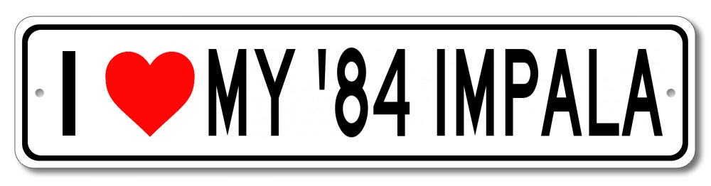 1984 Chevy Impala 'I Love My Car' Aluminum Sign - 4x18 Inch Vintage Garage Wall Decor for Man Cave & Car Lovers - Perfect for Automotive Themed Rooms & Classic Car Enthusiasts