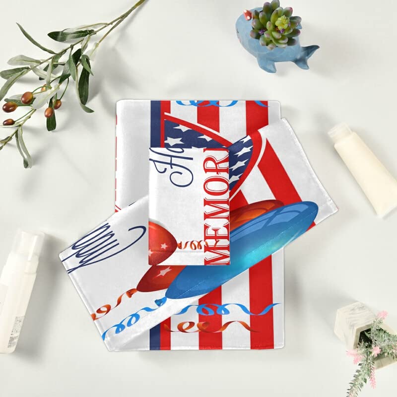 QUGRL Memorial Day Towels Set of 3 - American Flag Patriotic Bath Towels, Hand Towels & Washcloths | Super Soft Luxury Cotton Towel Set for Bathroom, Kitchen, Hotel, Beach, Gym & Spa | Perfect for 4th of July, Veterans Day & Patriotic Home Decor