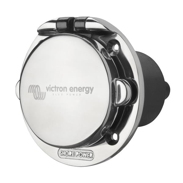 Victron Energy 16A 250V AC Power Inlet with Stainless Steel Cover - 2 Pole 3 Wire Waterproof Electrical Connector for Marine, RV & Outdoor Power Supply