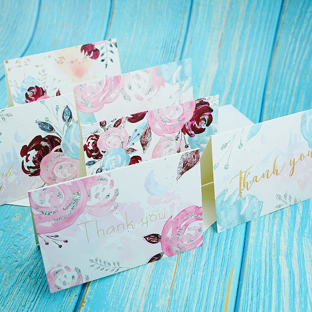 6-Pack Floral Thank You Cards with Envelopes - Elegant Greeting Card Set for Mother's Day, Teacher Appreciation, Friends - Perfect for Weddings, Birthdays & Special Occasions