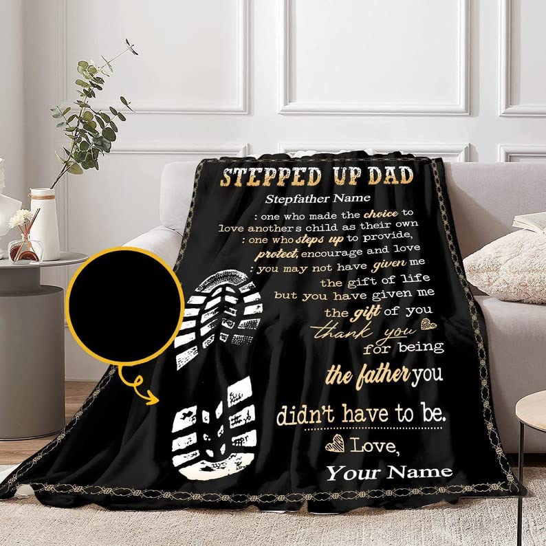 **Personalized Stepdad Blanket - Custom Name Fleece Throw for Christmas, Thanksgiving & Father's Day - Best Gift for Step Dad - Cozy Gift for Birthday, Anniversary & Special Occasions**