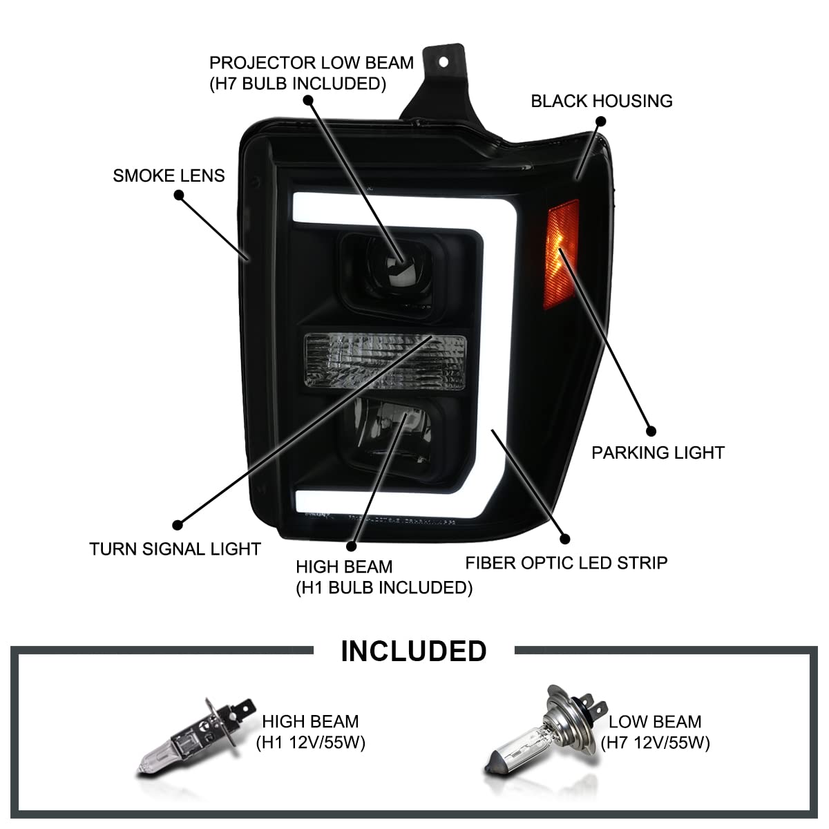 Spec-D Black Smoke LED Projector Headlights for 2008-2010 Ford F-Series Super Duty - Off-Road & Night Driving