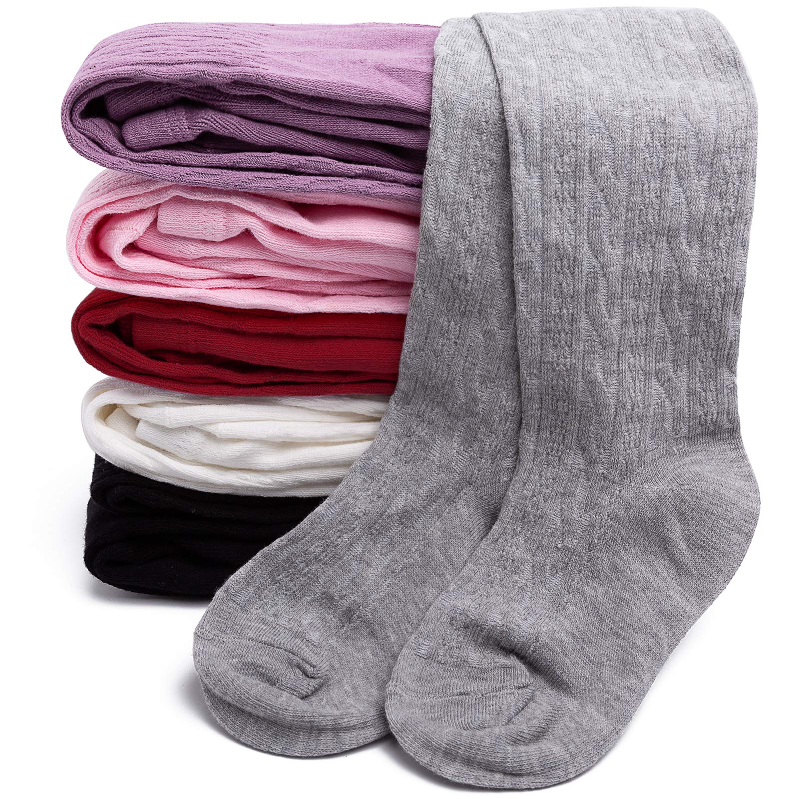 TechCity Girls' Seamless Cotton Cable Knit Leggings for Toddlers 2-14 Years - Soft Stretchy Tights for School, Play & Everyday Wear