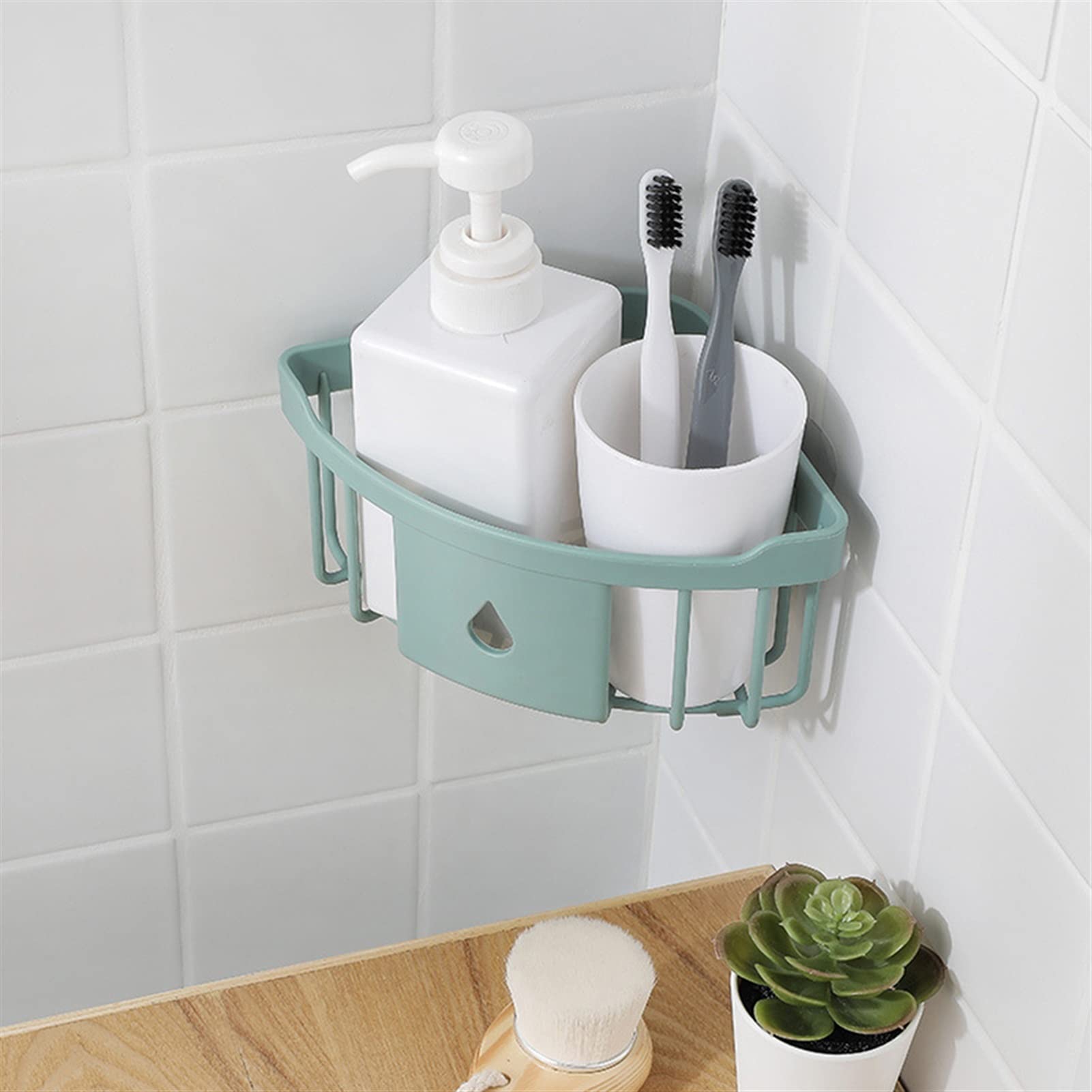 Pink Wall Mounted Corner Shelf - Bathroom & Kitchen Organizer with Sponge Holder | Space-Saving Storage for Toiletries, Brushes & Cleaning Supplies | Perfect for Small Bathrooms, Kitchen Sinks & Shower Corners