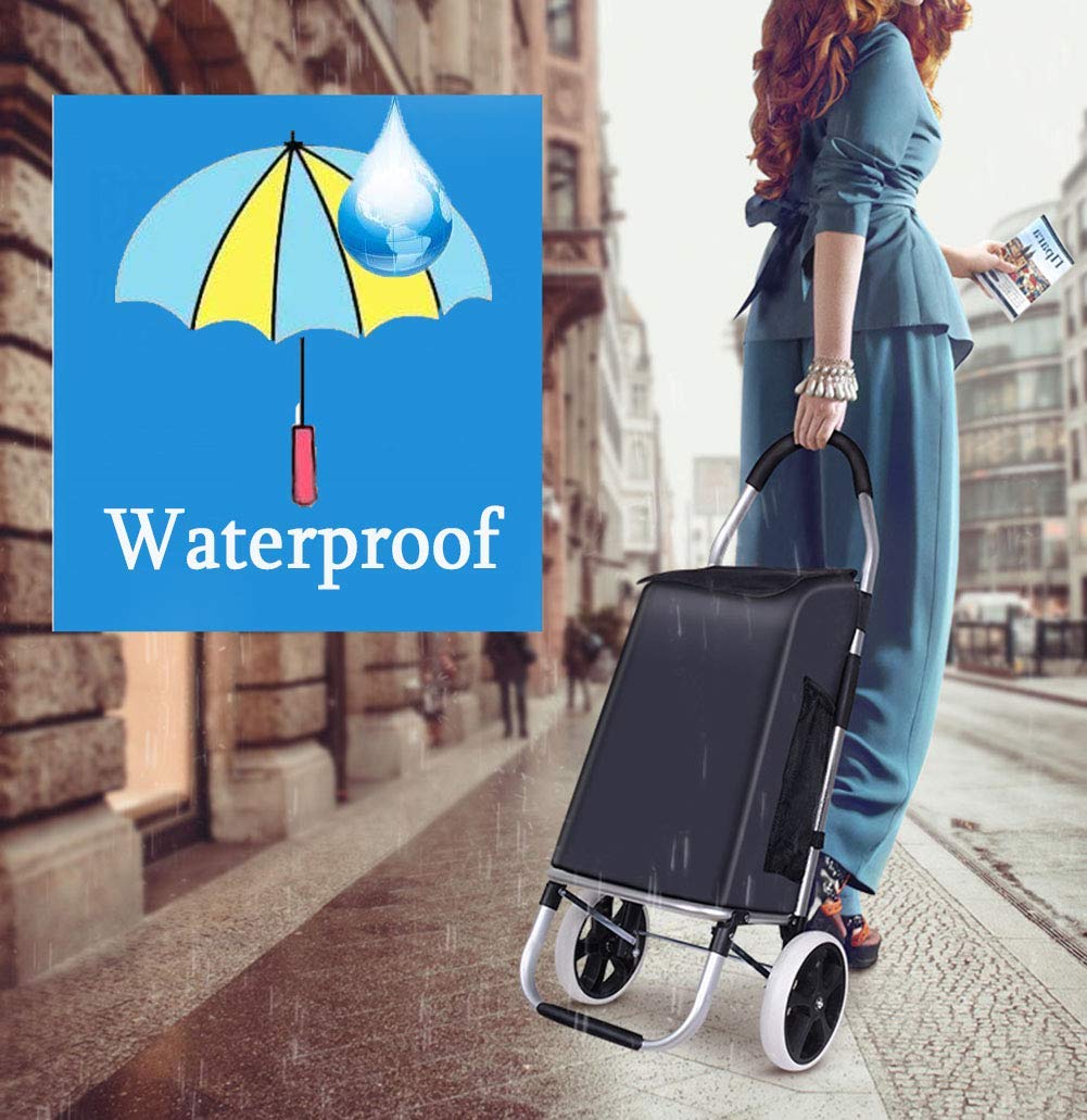 Collapsible Folding Wagon Cart - Heavy Duty 2-Wheel Shopping Trolley with Removable Waterproof Grocery Bag | Foldable Compact Design for Grocery Shopping, Beach Trips, Camping & Outdoor Activities