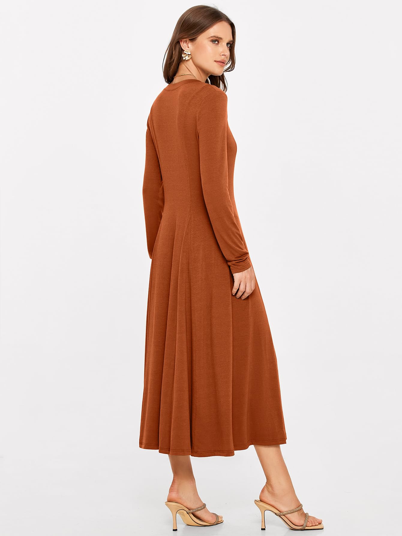 Glamaker Women's Casual Long Sleeve Maxi Dress with Pockets - Button Down A-Line Flowy Dress for Everyday Wear, Office & Spring Outfits