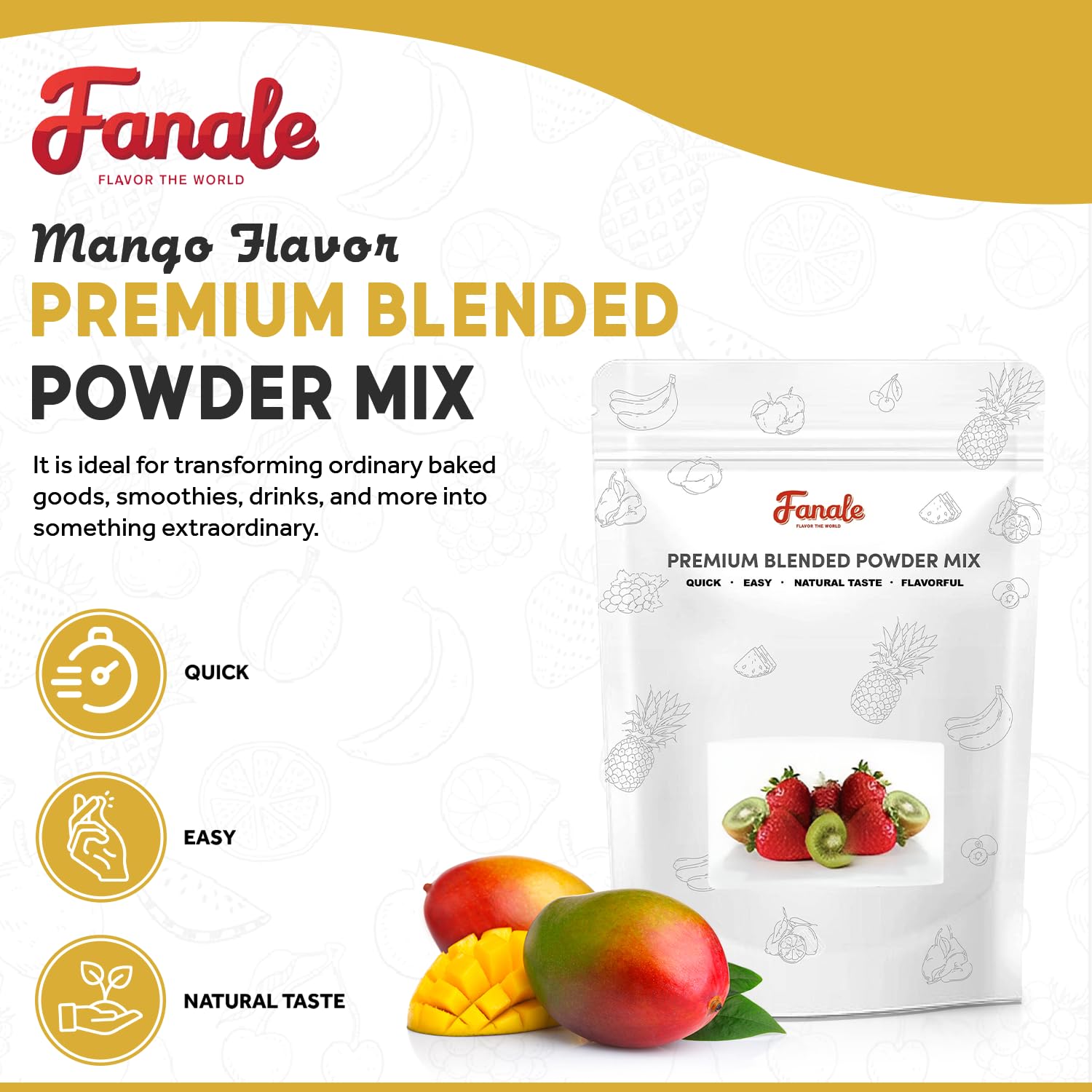 Premium Mango Bubble Tea Powder - 2.2lb Boba Milk Tea Flavoring for Baking, Smoothies, Desserts & Drinks | Instant Powder for Homemade Bubble Tea, Iced Coffee & Party Beverages