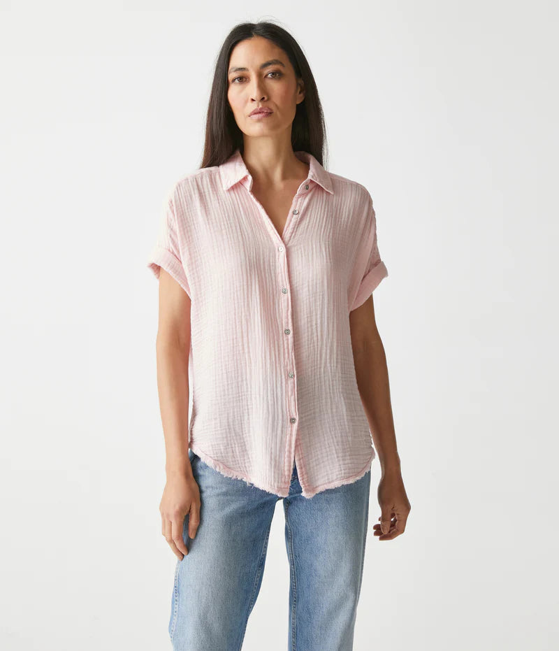 Bailey Women's Gauze Button Down Shirt - Soft Breathable Loose Fit Blouse, Rose Pink - Perfect for Summer Outfits, Beach Cover-ups & Casual Office Wear