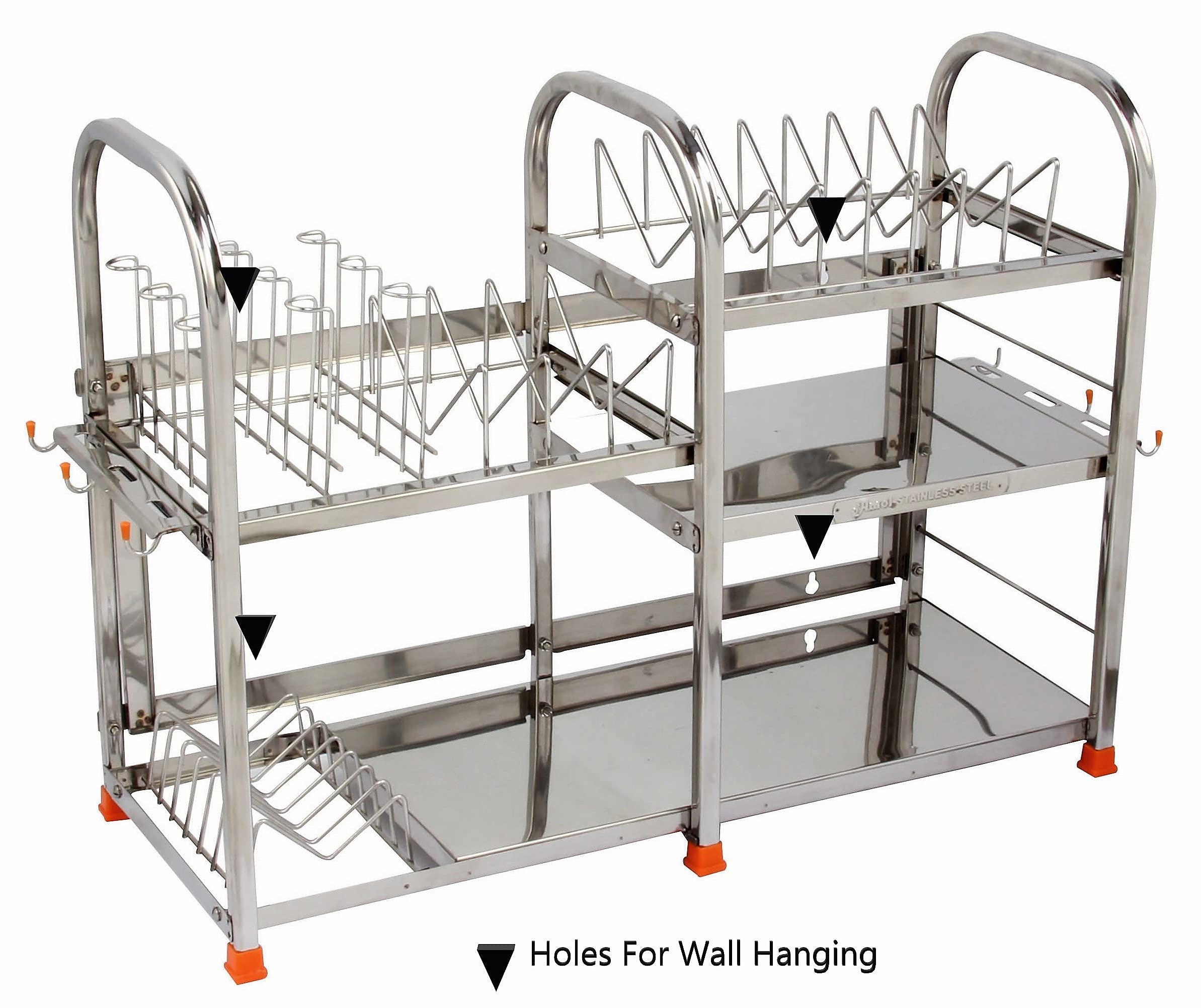 AMOL® Premium Stainless Steel Dish Rack - Wall Mount & Utensil Holder | 18x24 Inch Kitchen Organizer for Countertop or Cabinet | Space Saving Drying Rack for Plates, Cups & Cutlery | Ideal for Small Kitchens, Apartments & RVs