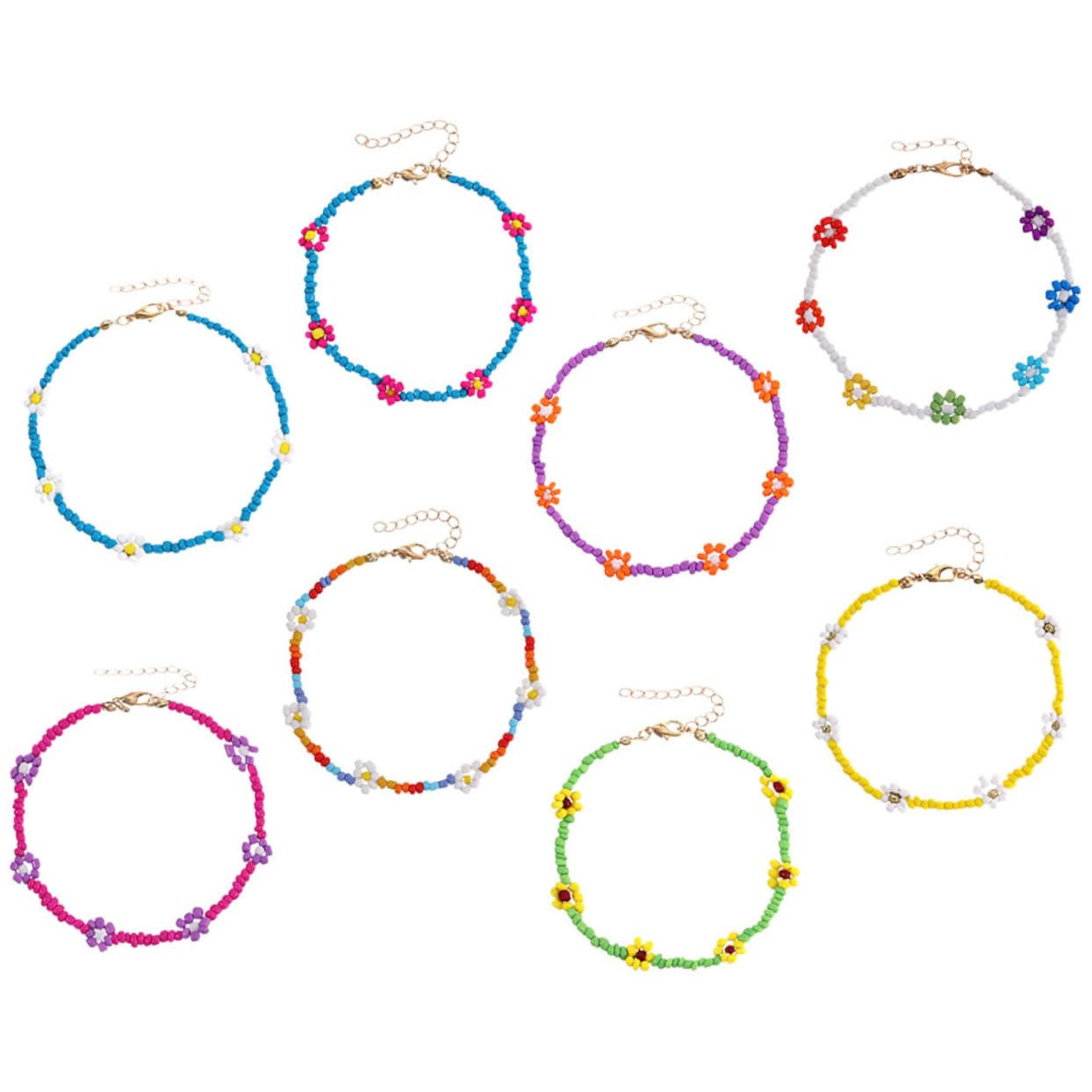 Gadpiparty 32 Pcs Colorful Beaded Anklet Set - Elastic Hawaiian Beaded Bracelets for Women & Girls, Resin Bead Jewelry for Summer Beach, Boho Festival & Vacation Accessories