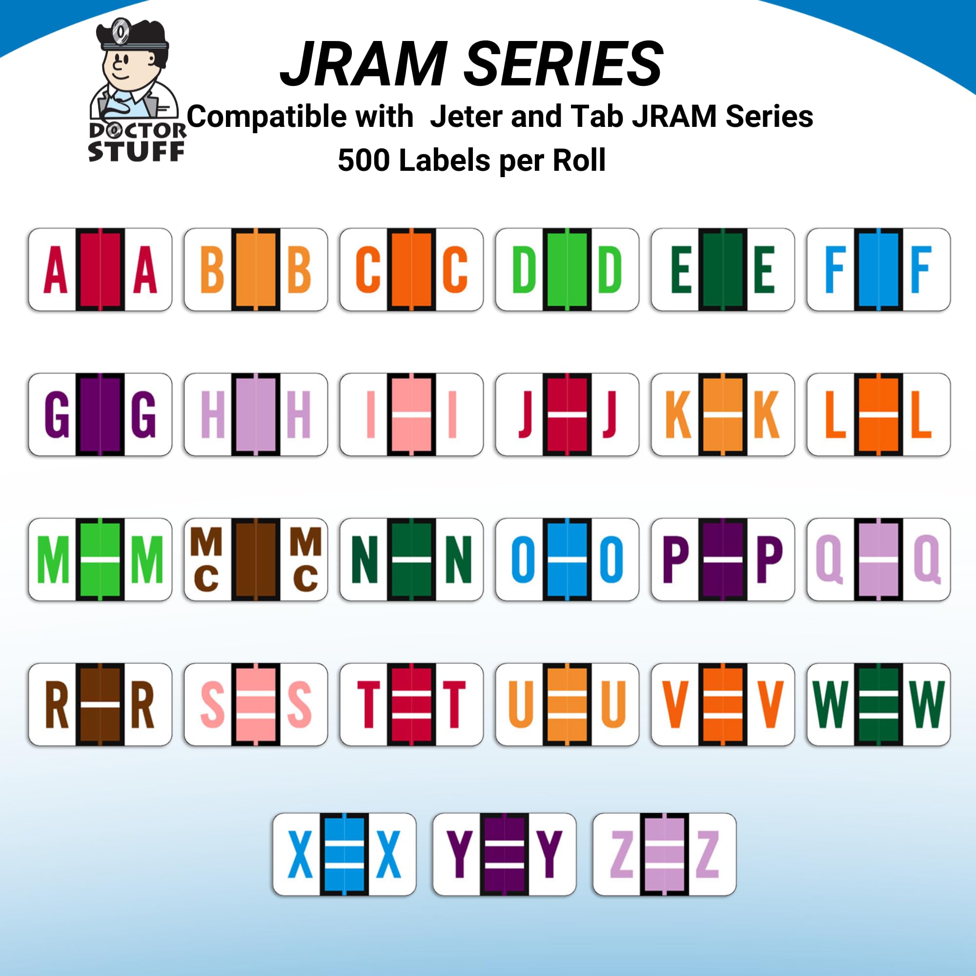 Doctor Stuff - A-Z Alphabet File Folder Labels with Tray, 27 Rolls (500/Roll), 15/16